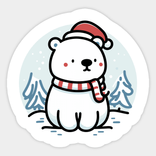 Cute Snowy Polar Winter Bear Santa Hat Scarf Holiday Sticker